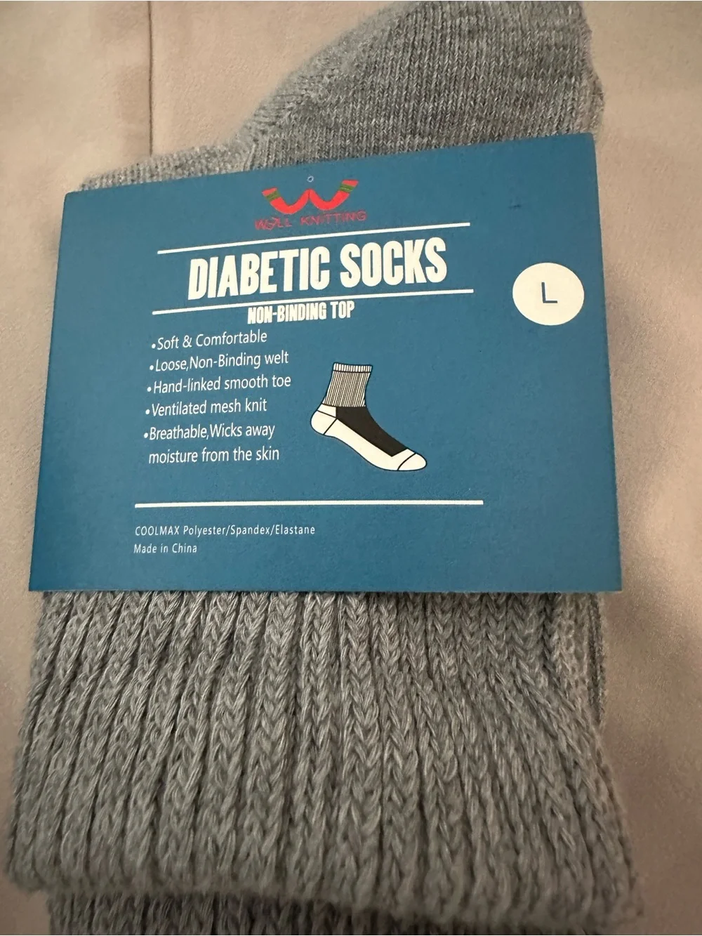 Diabetic Socks - Men's or Women’s Grey Non-Binding Comfort Crew Socks